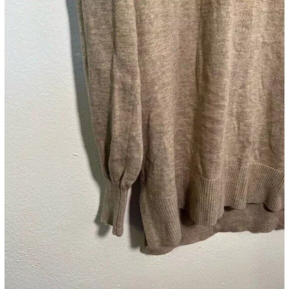 Loft Women’s Size Large Turtleneck Sweater Beige Tan Ribbed Neck Step Hem Long - Picture 5 of 12